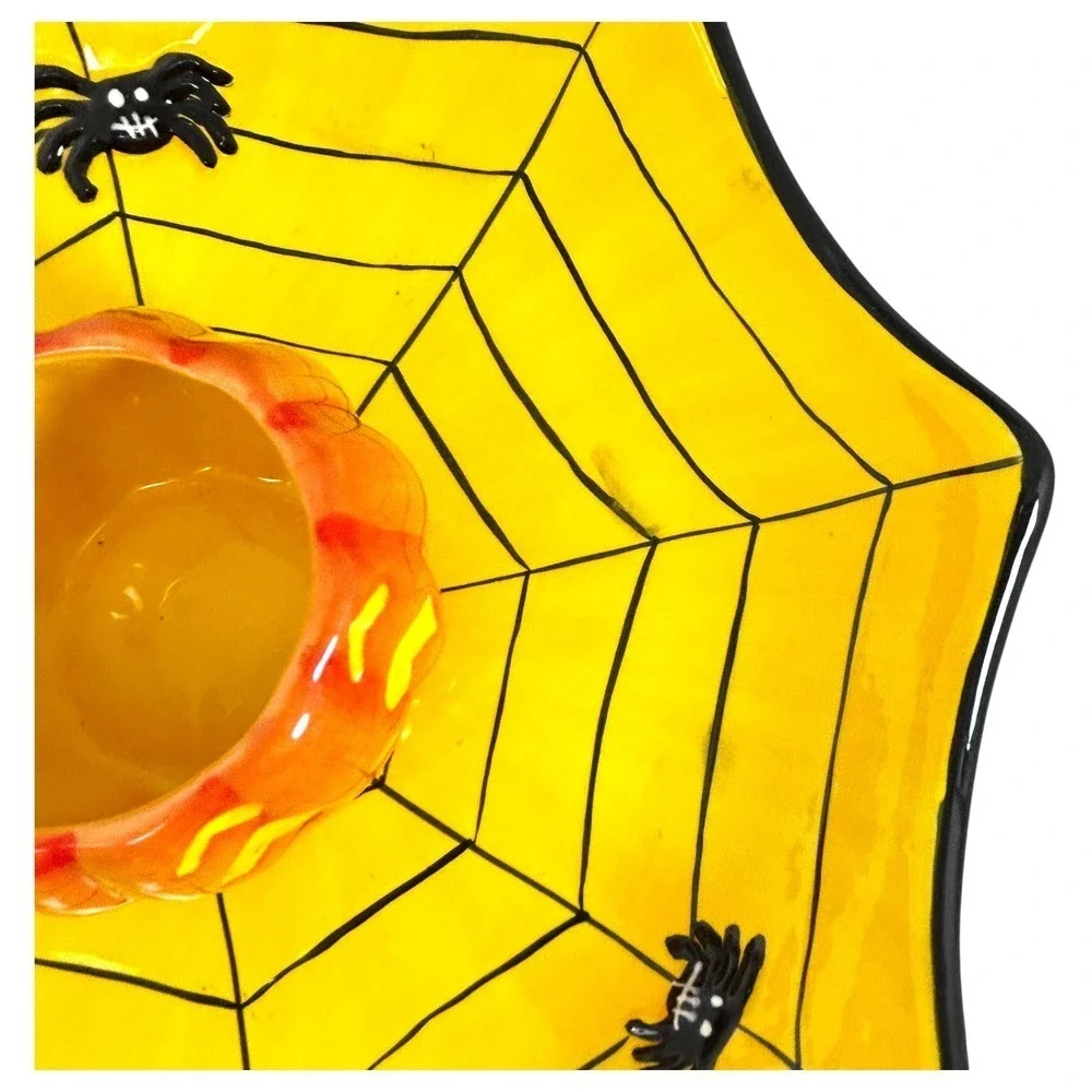 Dennis East Halloween Jack-o-Lantern Spiderweb Candy Dish‎ Chip & Dip Bowl 2005